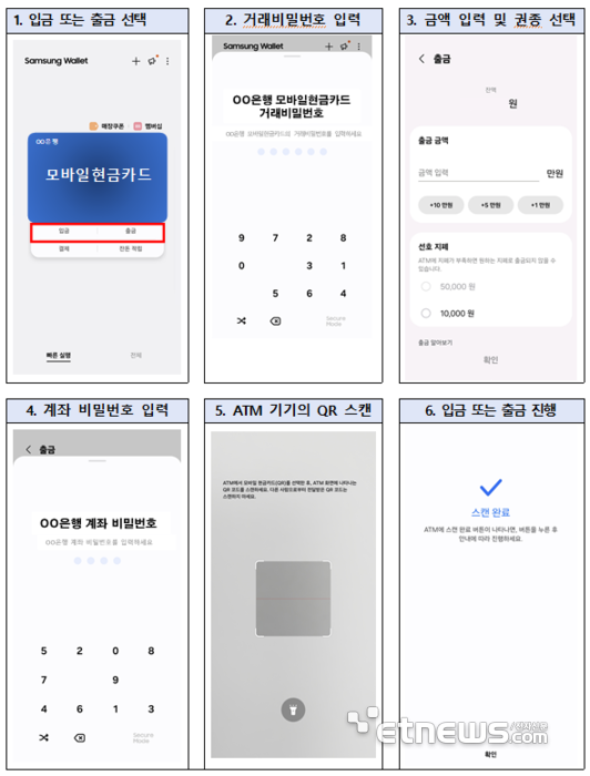삼성월렛 모바일현금카드 ATM 인출 화면