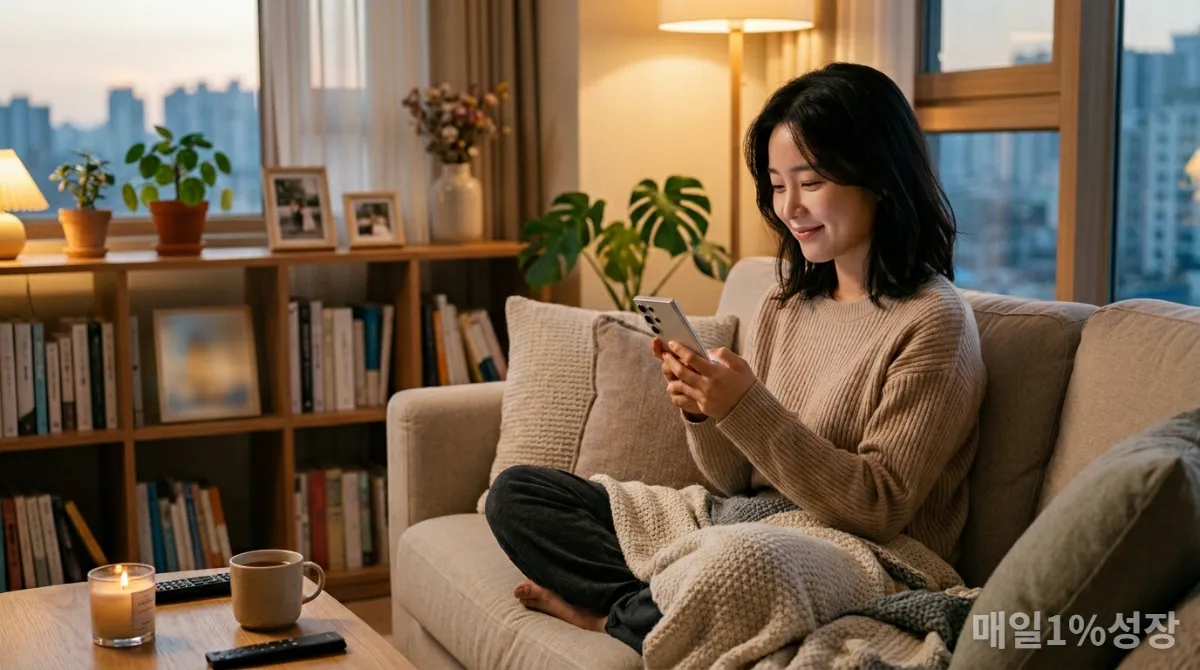 AI 챗봇과 대화하며 감정을 조절하는 한국인 여성