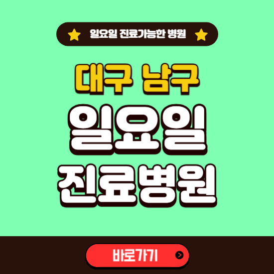 대구 남구 일요일 진료 가능한 병원 ❘ 주말 문여는 곳 총정리 (소아과, 내과, 안과, 치과, 피부과, 정형외과, 산부인과)