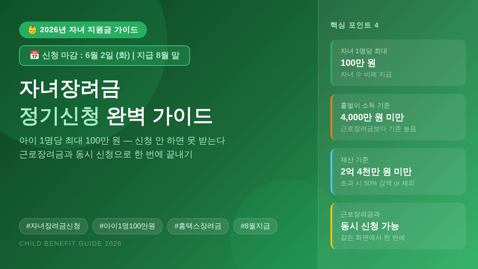 자녀장려금 정기신청 2026 아이1명 최대100만원