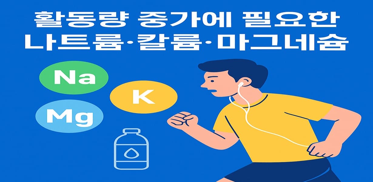 “활동량 증가 시 필요한 나트륨·칼륨·마그네슘을 주제로 한 썸네일 이미지”