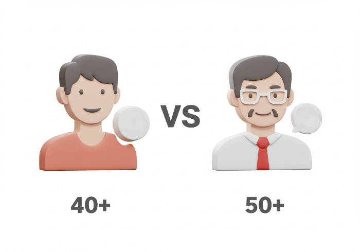 중장년내일센터 일반 서비스와 기업 의무제도의 차이점을 비교하는 3D 인포그래픽