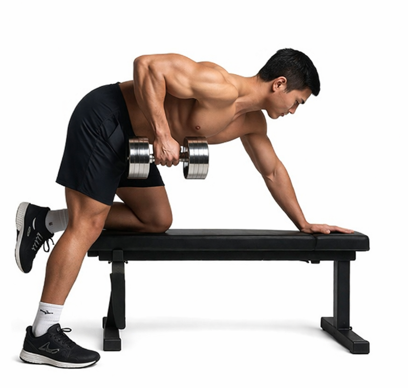 원 암 덤벨 로우 정점 유지