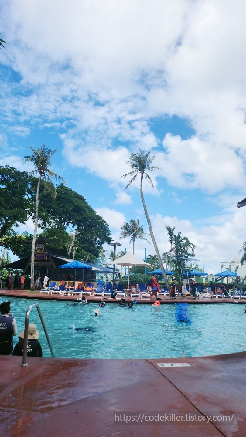 썬베드에 수건걸기