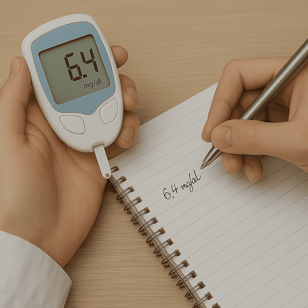 혈당 기록하는 모습 사진