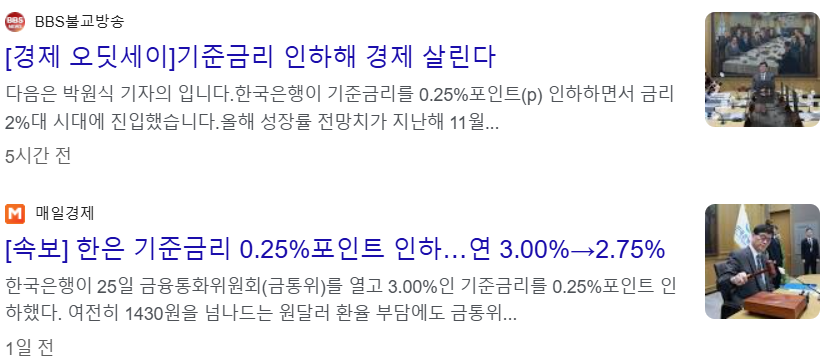 한국은행의 금리인하 뉴스 기사