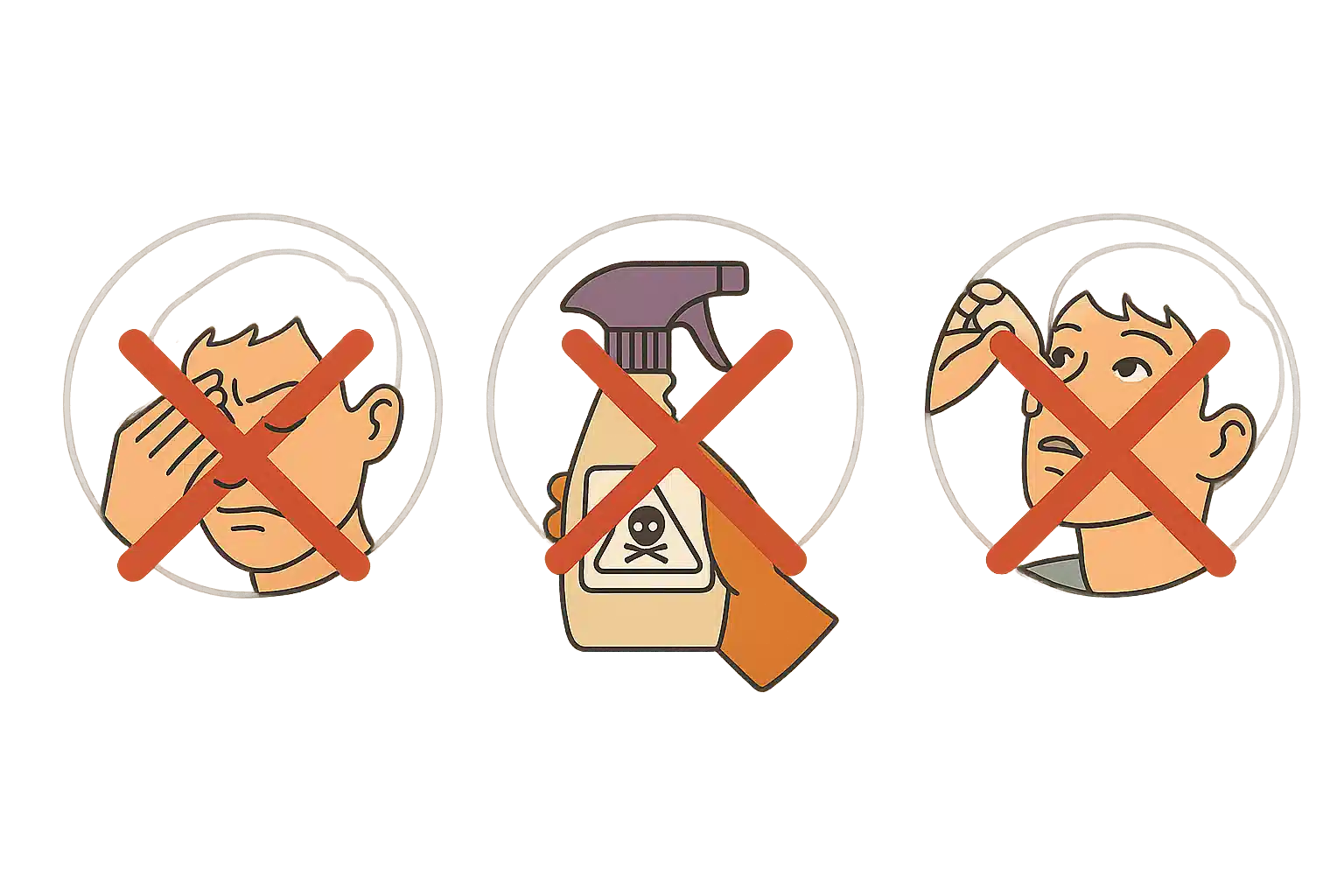 락스가 눈에 들어갔을 때 절대 해서는 안 되는 행동들, 눈 비비기, 다른 화학약품 사용, 임의로 안약 넣기