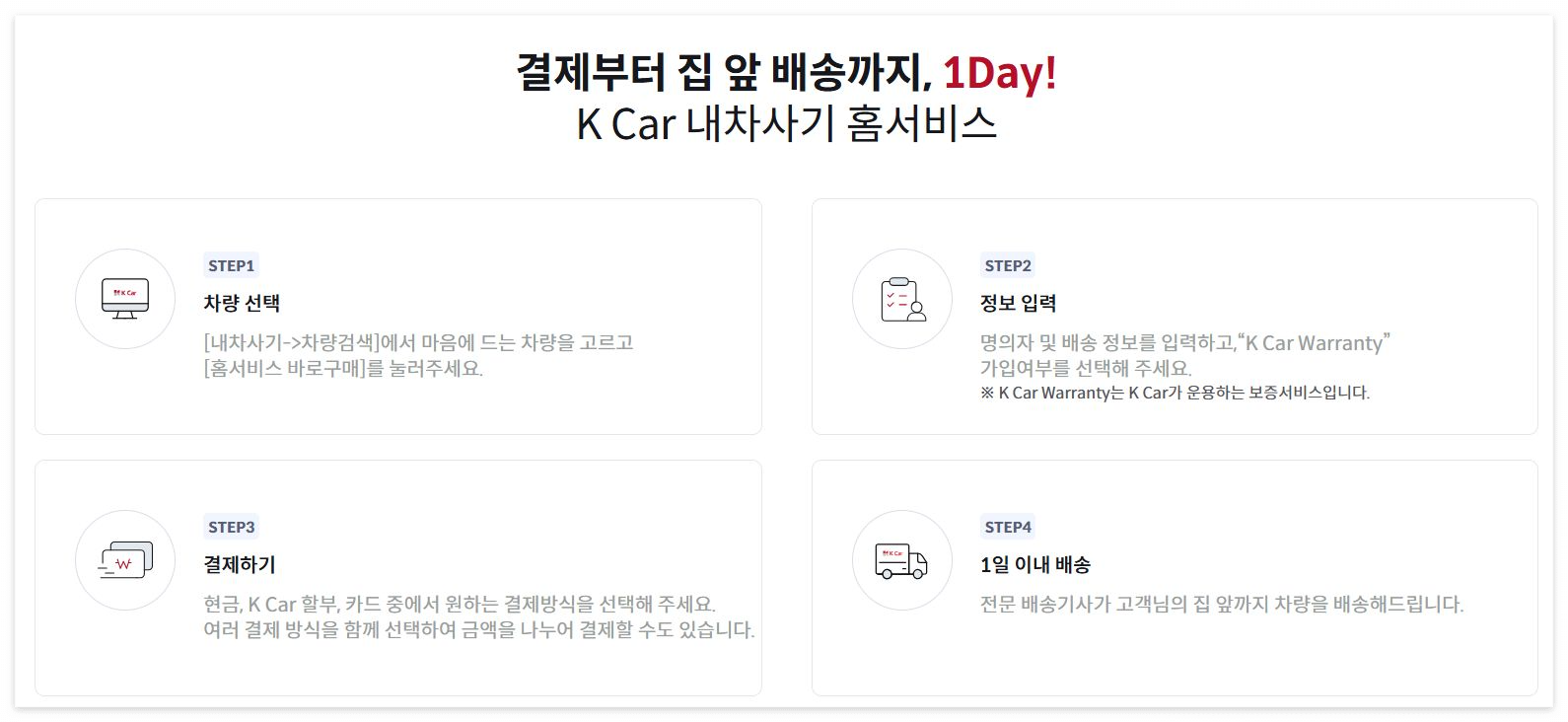케이카 K Car 내차사기 홈서비스 간편 결제방법