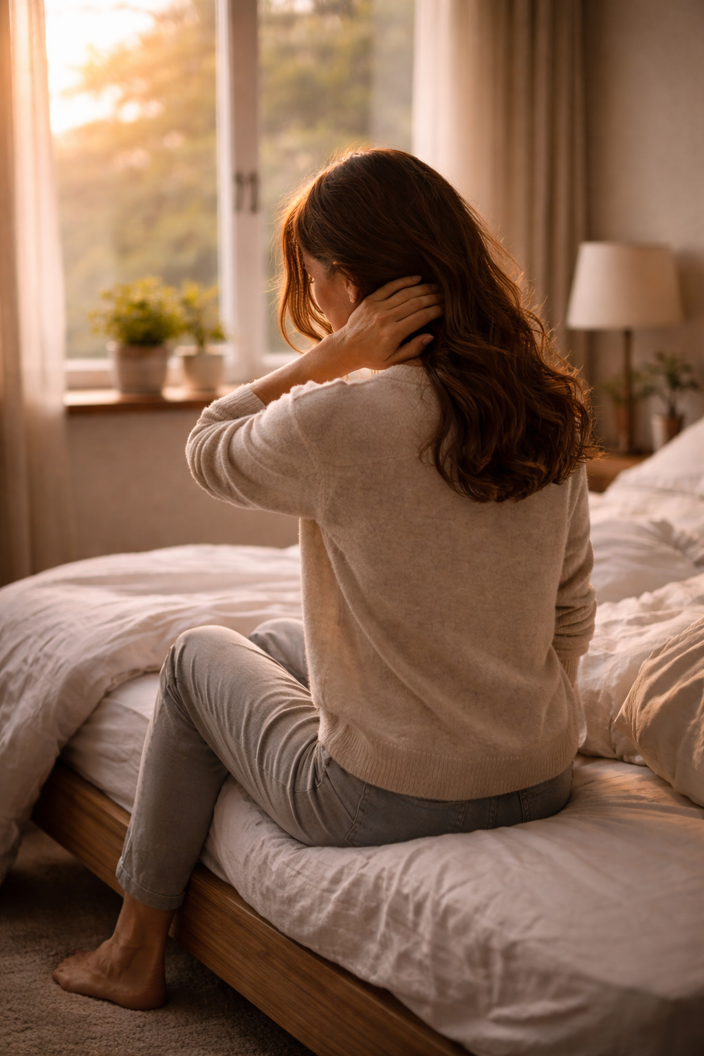 아침에 일어나 몸 상태를 느끼며 하루를 준비하는 모습