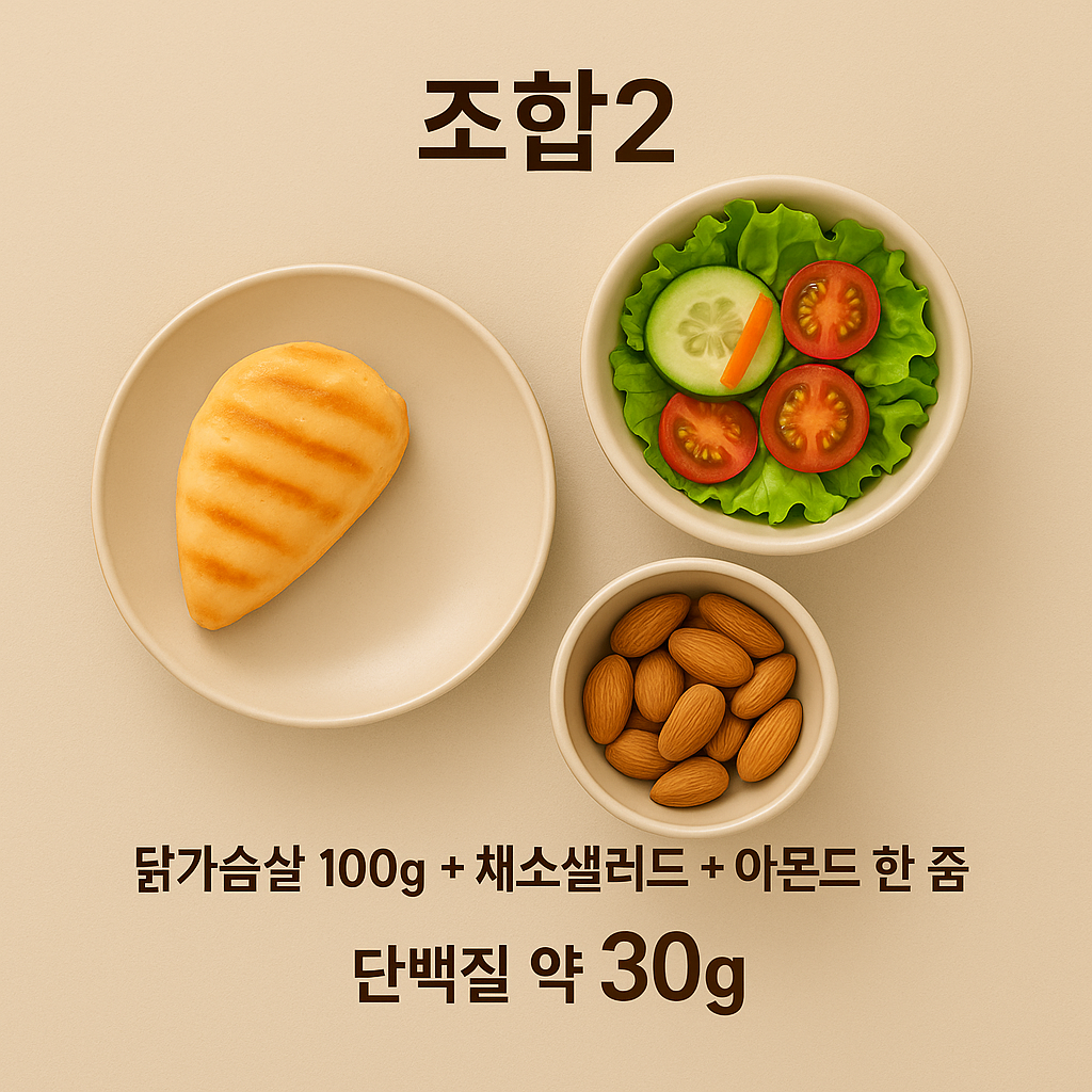 단백질 식단 예시 닭가슴살 채소샐러드 아몬드 한 줌