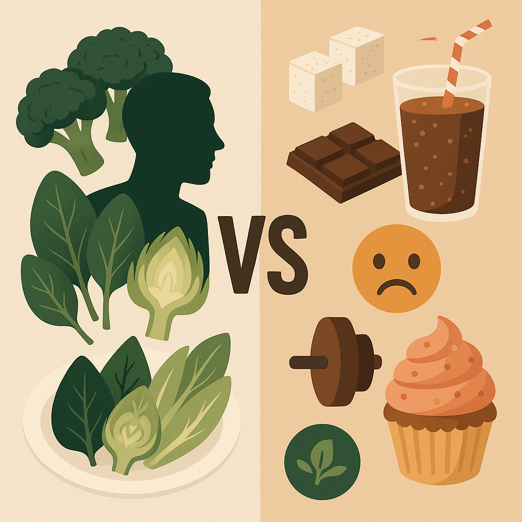 쓴맛 식품들과 단맛 식품들을 비교해서 그린 이미지