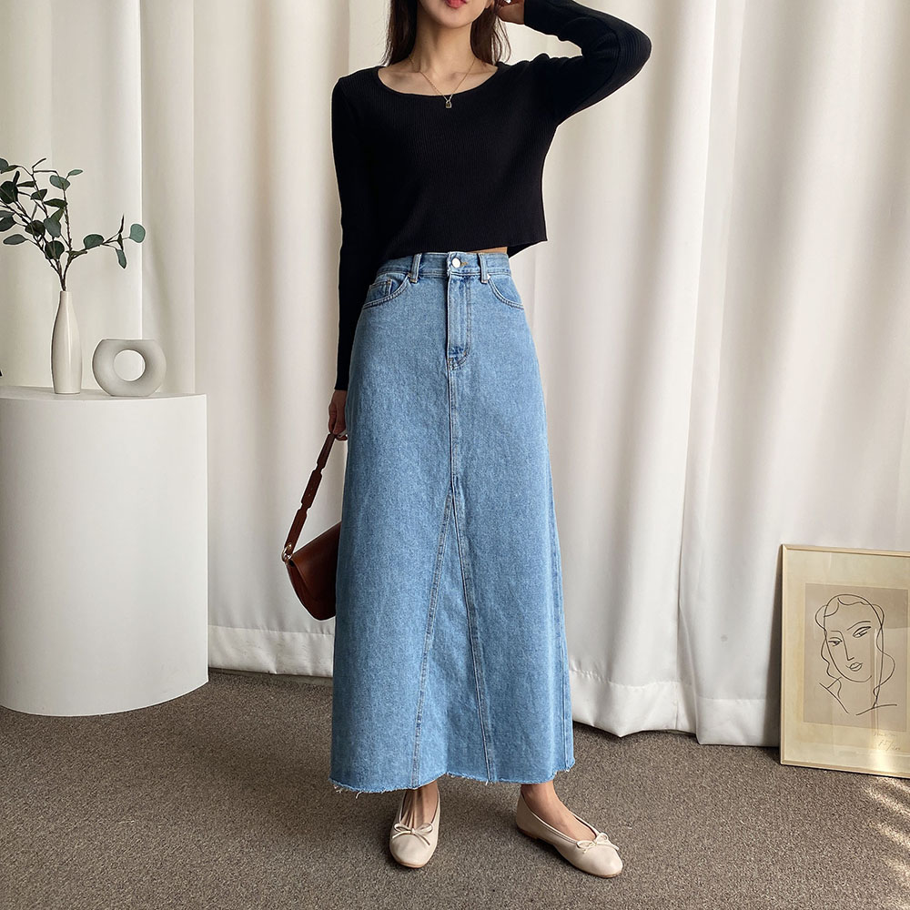 하이웨스트 a라인 맥시 롱 데님 스커트