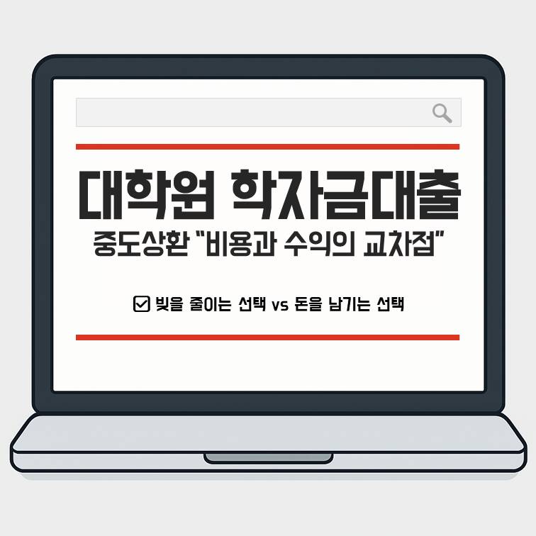 대학원 학자금대출 중도상환 계산기 비교 화면, 연 1.70% 이자 절감액과 파킹통장 세후 수익률을 대조하는 금융 의사결정 이미지