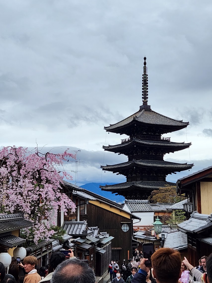 일본 교토 기온 거리의 야사카노토와 벚꽃 풍경, 봄 여행 중 촬영한 사진