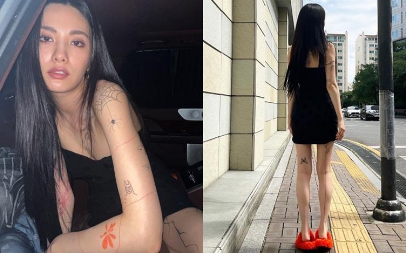 나나 차안에서 어깨가 드러난 드레스를 입고 찍은 모습