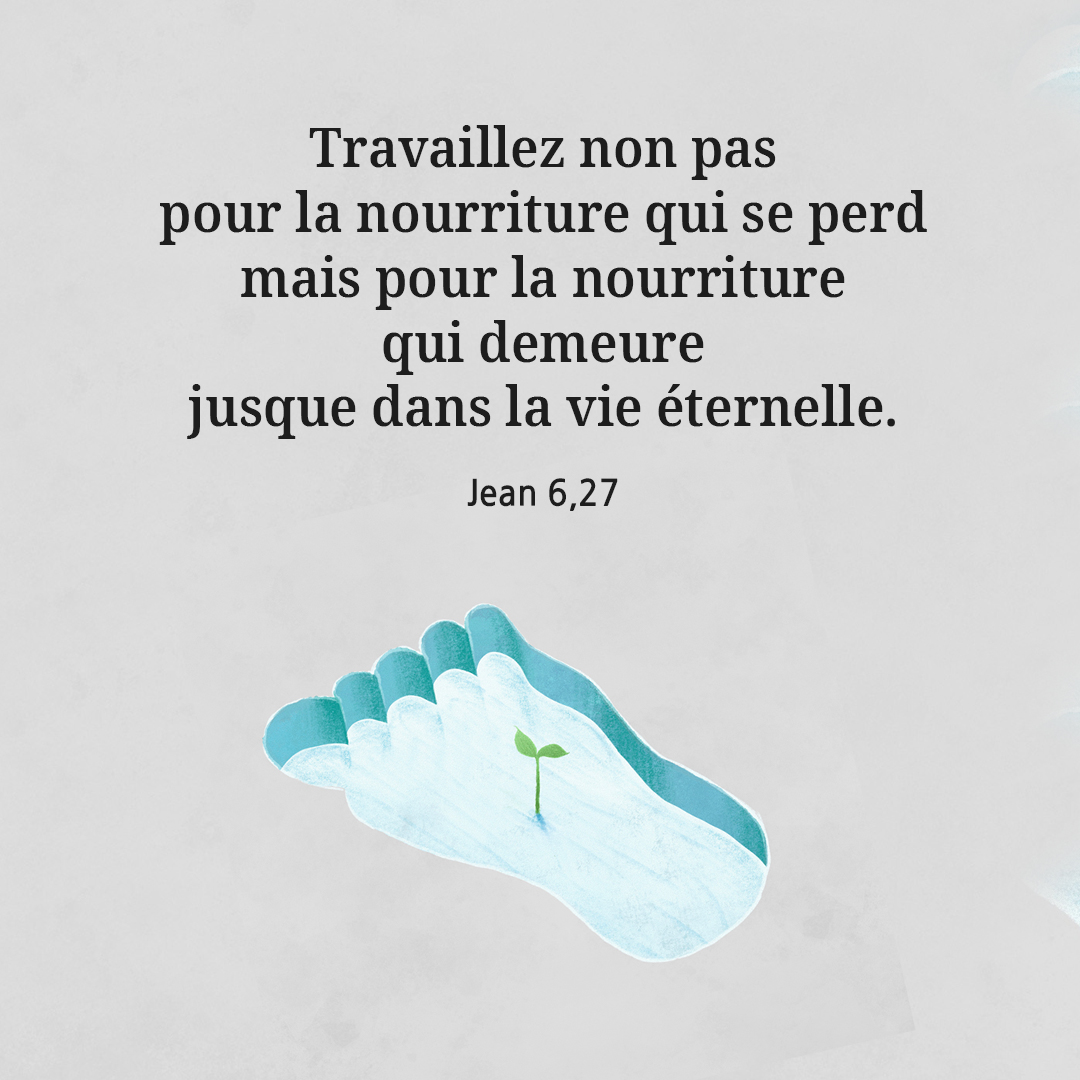 Travaillez non pas pour la nourriture qui se perd&#44; mais pour la nourriture qui demeure jusque dans la vie &eacute;ternelle. (Jean 6&#44;27)