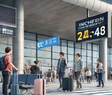 공항에서 걷고 있는 사람들의 모습