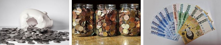 돼지저금통-동전들-지폐들