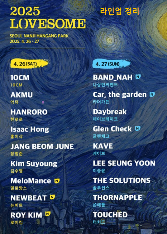 러브썸 페스티벌 라인업 정리