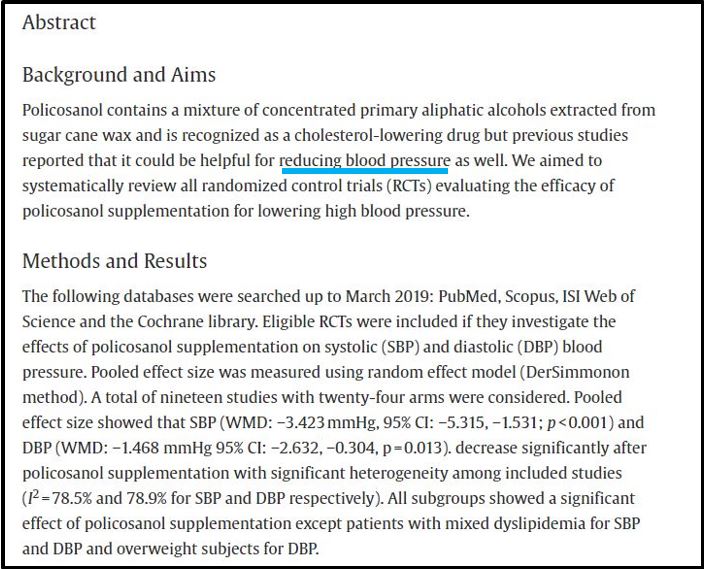 폴리코사놀의 효능-고혈압을 치료했다는 연구 결과