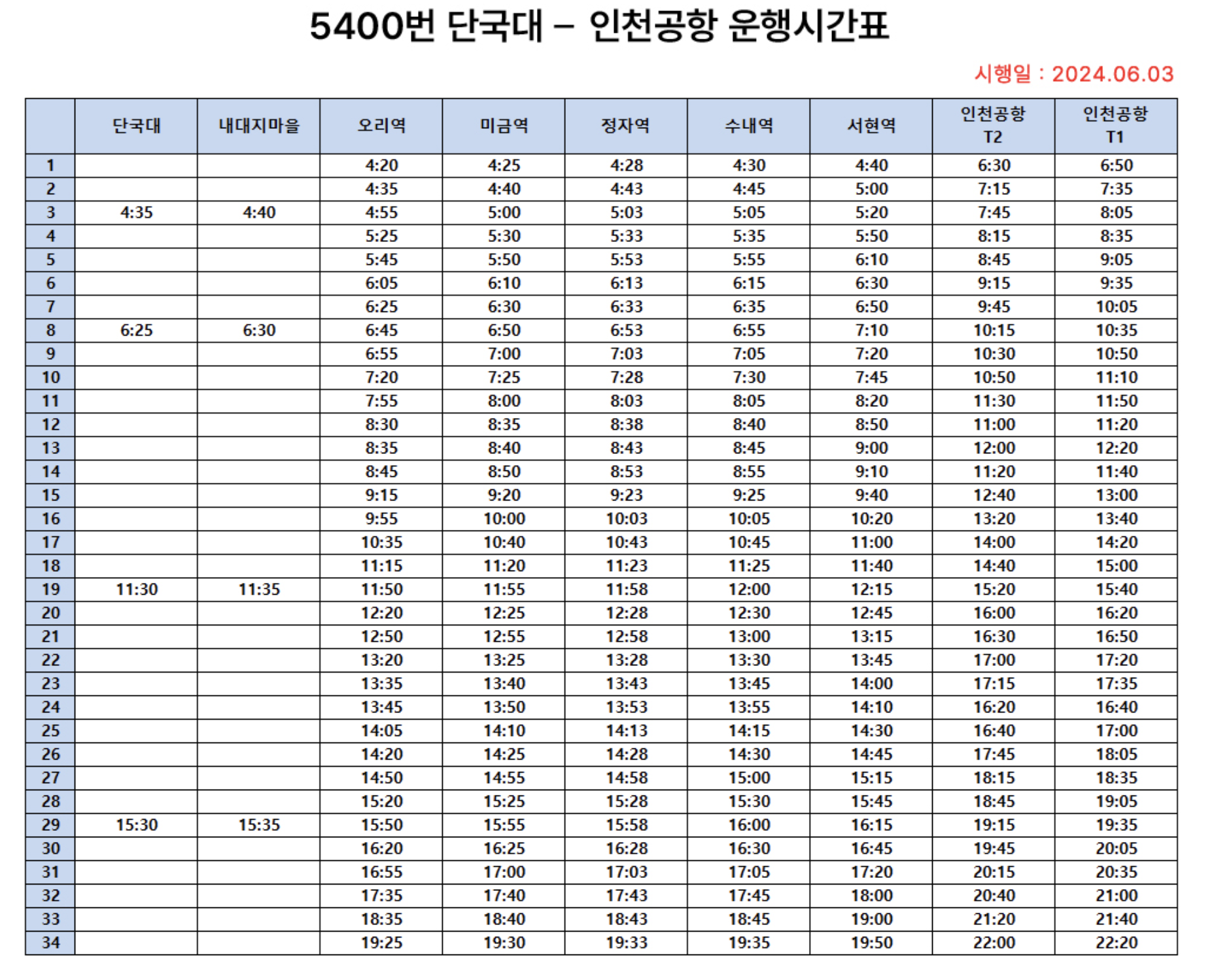 2025 공항버스 최신 시간표 및 버스 홈페이지