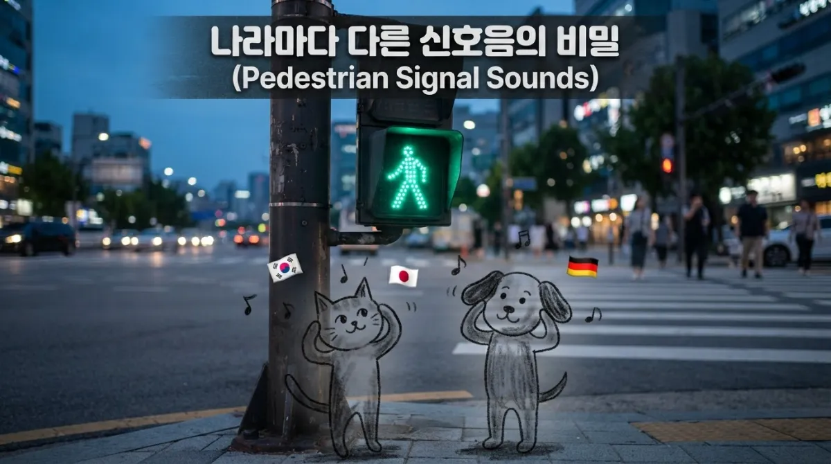 나라마다 다른 횡단보도 신호 소리를 상징하는 각국 신호등 비교 이미지
