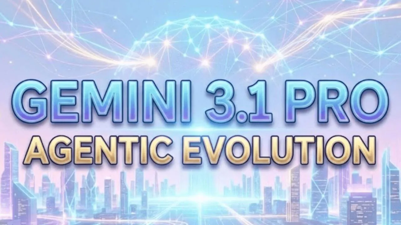 'GEMINI 3.1 PRO AGENTIC EVOLUTION'이라는 문구가 포함된 제미나이 3.1 Pro 업데이트 대표 이미지. 이 이미지는 파란색과 금색 그라데이션 텍스트로 'Gemini 3.1 Pro'와 'Agentic Evolution'을 강조하며, 미래적인 네트워크 연결망과 AI 뉴럴 네트워크를 상징하는 빛나는 선들이 도시 스카이라인 배경 위에 펼쳐진 모습을 보여줍니다. 제미나이 3.1 Pro의 에이전틱 AI 진화와 자율 실행 능력을 시각적으로 표현하며, 블로그의 제미나이 3.1 Pro 업데이트 총정리 콘텐츠와 관련된 핵심 내용을 전달함 (Gemini 3.1 Pro agentic evolution, AI autonomous capabilities, neural network visualization).