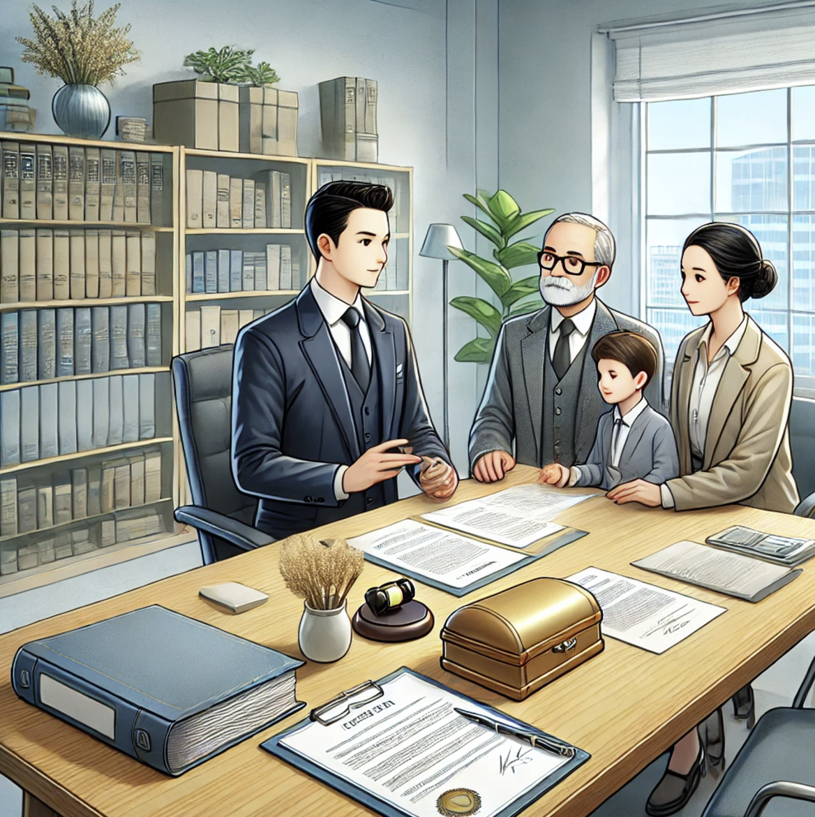법무사와 상속 절차 상담하는 가족