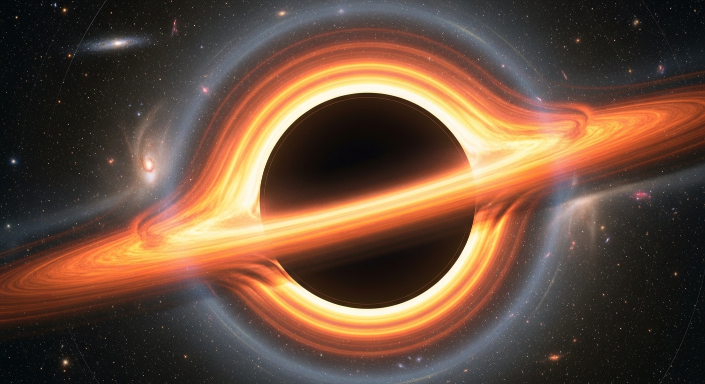 Photorealistic image of a supermassive black hole.