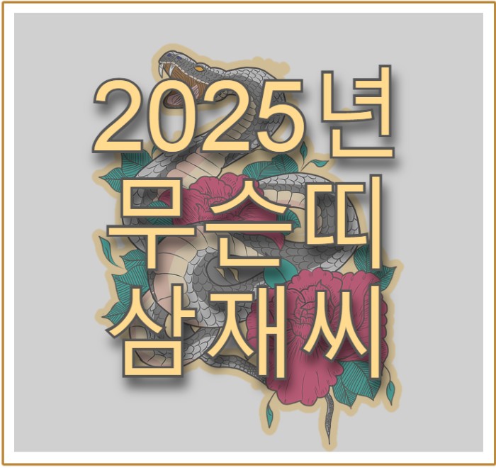 뱀 일러스트에 '2025년 무슨띠 삼재띠' 문구
