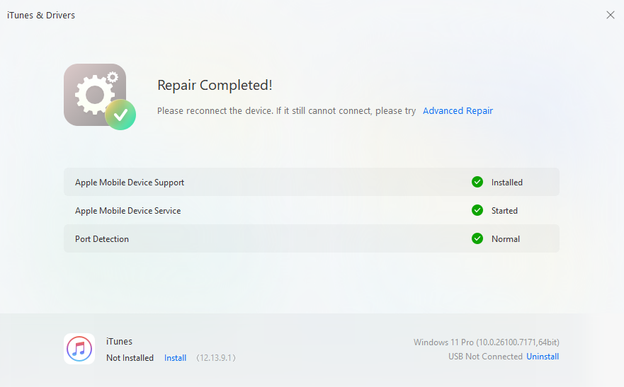 3uTools 드라이브 설치완료