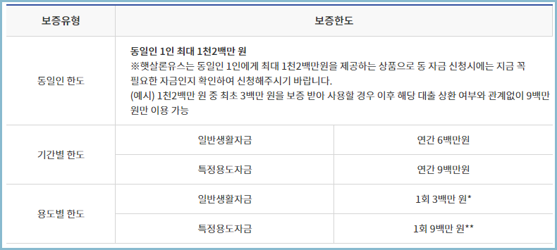 햇살론-유스-보증한도