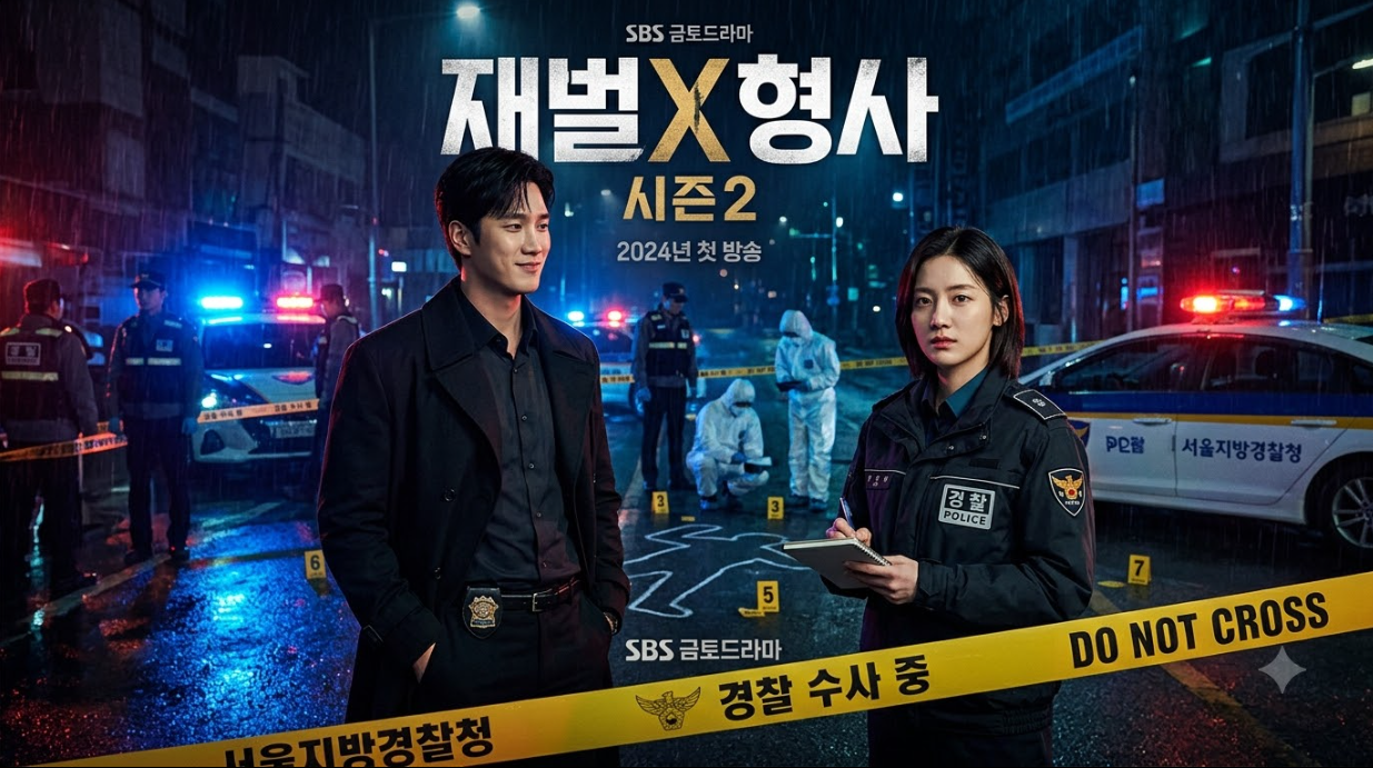 재벌x형사 2 메인 포스터 및 주연 배우 안보현 박지현의 수사 현장 모습