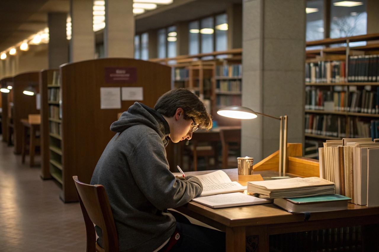 독서실에서 공부하는 학생