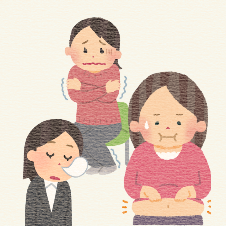 피곤한 여성, 살찐 여성, 추위는 타는 여성 그림