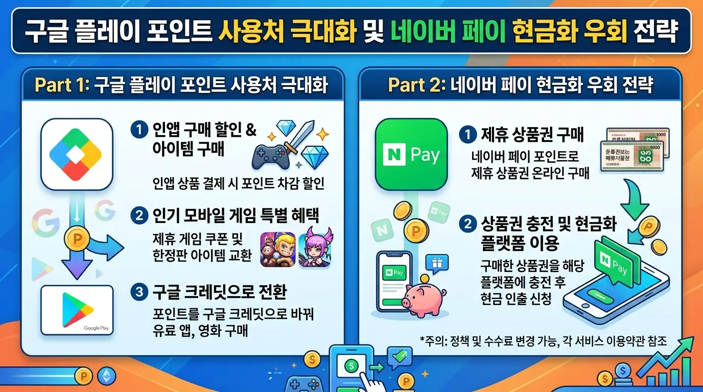 구글 플레이 포인트 사용처 극대화 및 네이버 페이 현금화 우회 전략