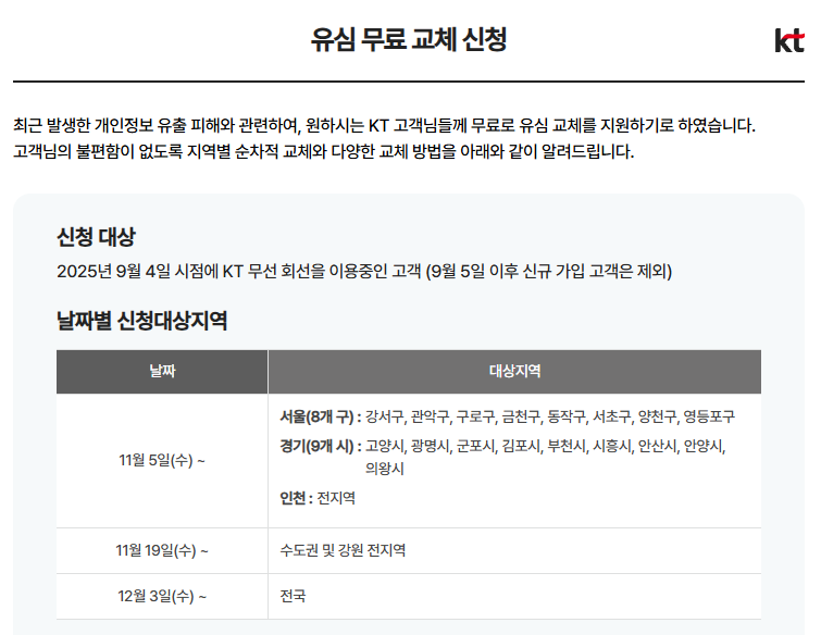 유심 교체 신청일자 안내