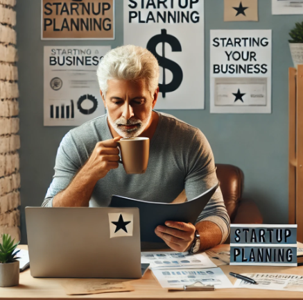 노트북 앞에서 창업 아이디어를 고민하는 실업급여 수급자