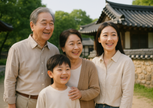 진천에서 화목한 3대 가족이 모여 웃는 모습