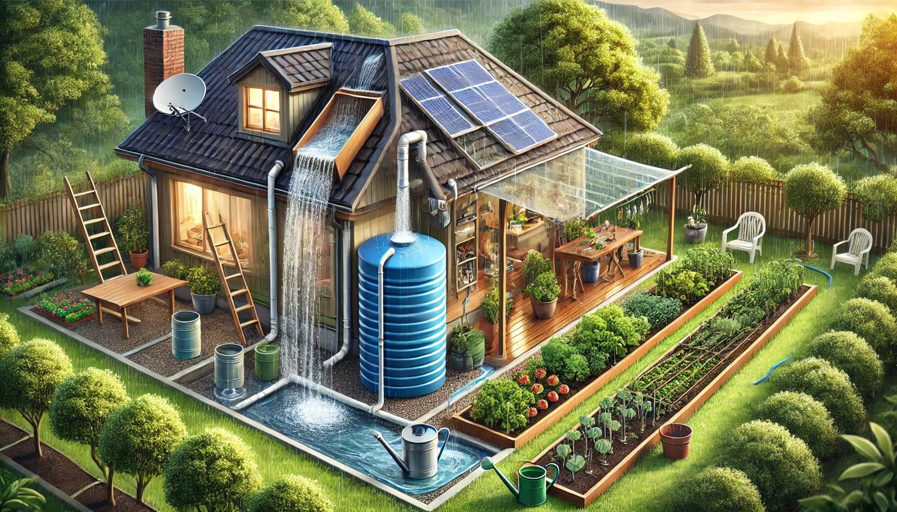 ‘빗물 모으기 시스템’을 시각적으로 표현한 이미지