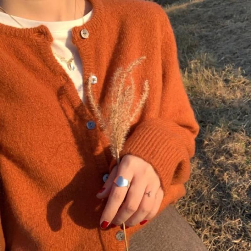 여성 가을 가디건 베이직 데일리 에이치 버튼 앙고라