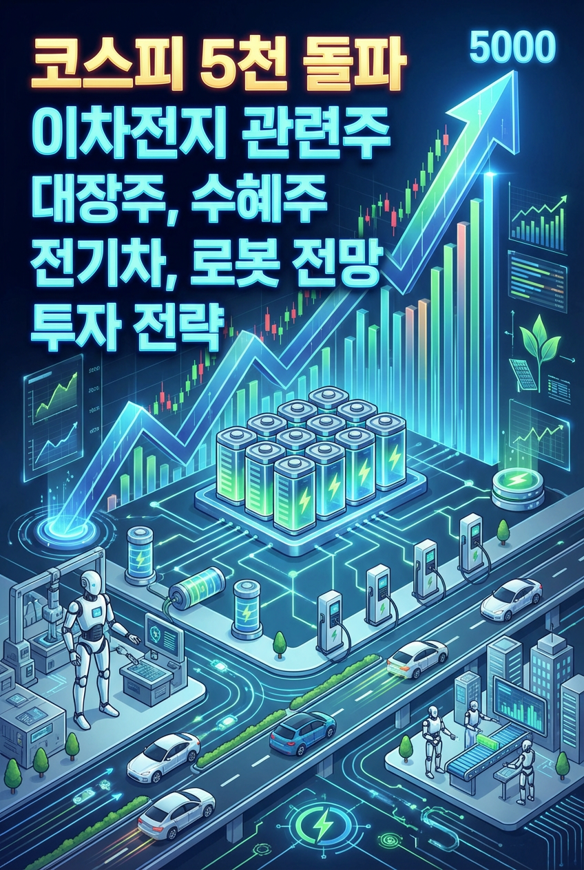 코스피 5천 돌파와 이차전지 관련주, 대장주, 수혜주 추천 및 전기차, 로봇 전망, 투자 전략