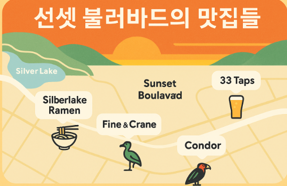 엘에이 선셋 블러바드 식당 4곳의 귀여운 지도 사진