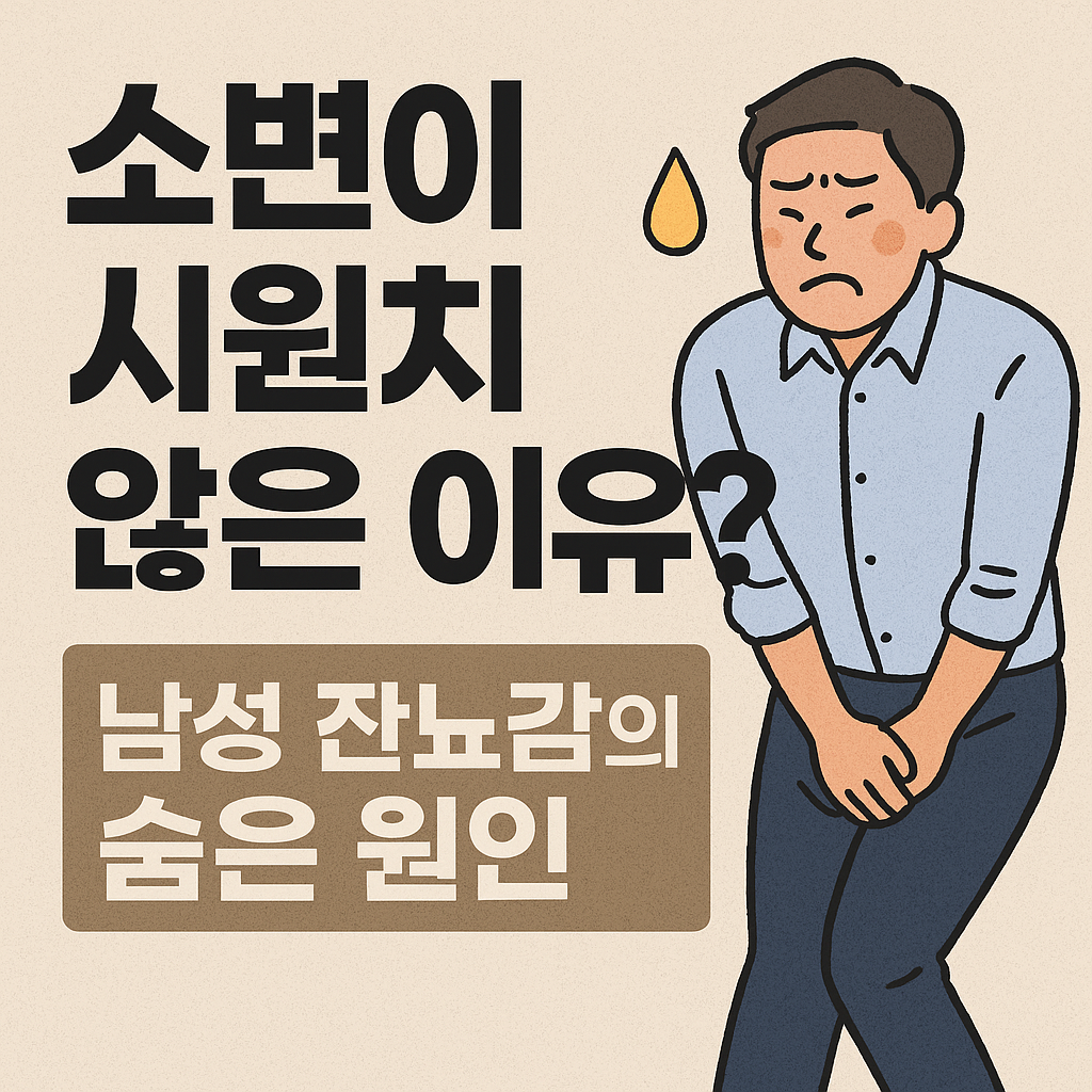 중년 남성의 잔뇨감 단순 노화가 아닌 전립선 문제일 수 있습니다.