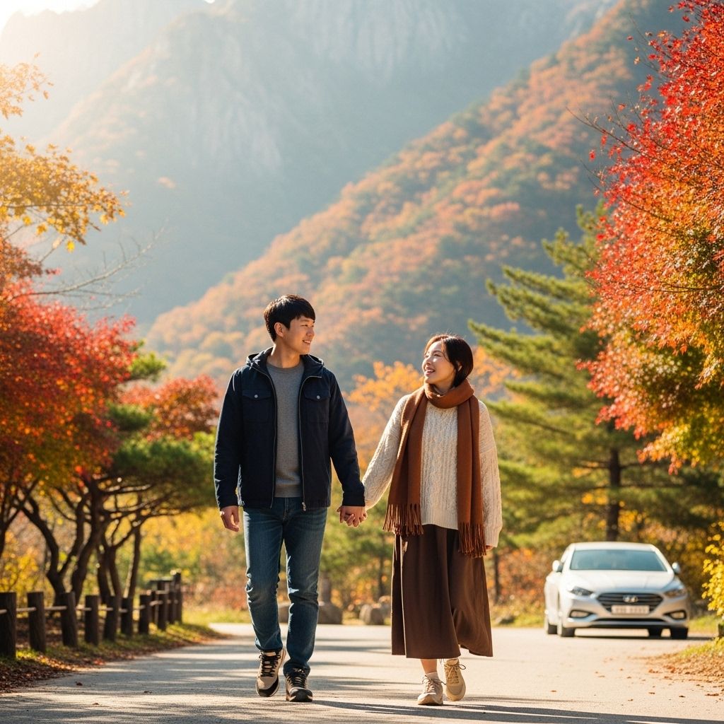 경차 유류비 환급&amp;#44; 가을 낙엽 길을 산책 중인 연인
