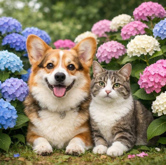 수국과 반려동물