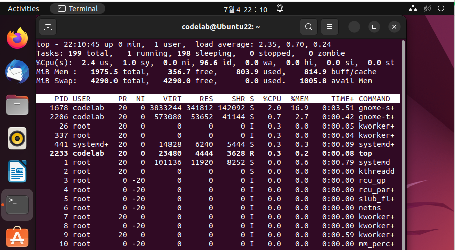 top 명령어 실행 예시