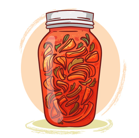 새로 한 김치를 병에 담아 놓은 모습