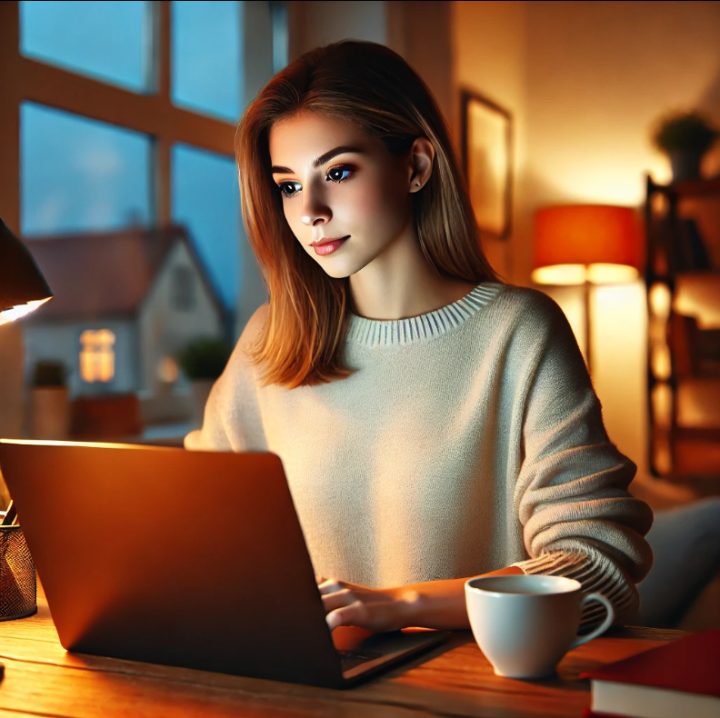 파이프라인 수입을 얻기 위해 노트북으로 일하는 여성