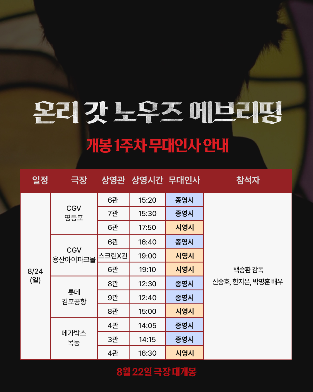 온리 갓 노우즈 에브리띵 8/24 무대인사 일정